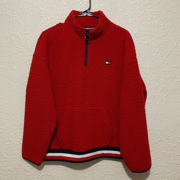 Tommy Hilfiger Sweaters - 🆕 Tommy Hilfiger Sherpa Red Half-Zip Sweatshirt